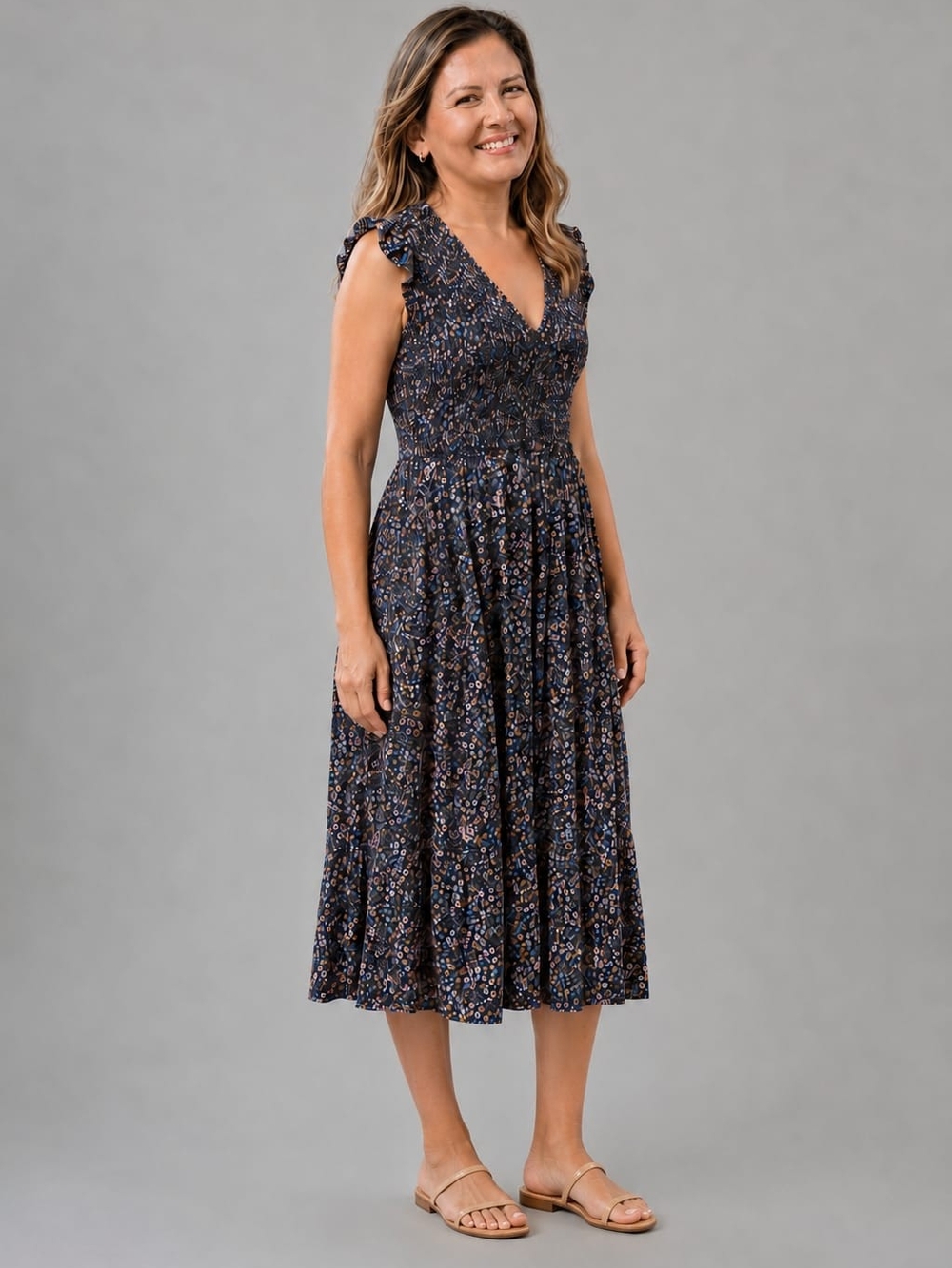 Old Navy Floral Smocked Midi Dress with Ruffled Sleeves
